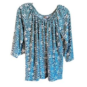 AMANDA Sz Medium Women's‎ Green Floral Print Off Shoulder 3/4 Sleeve Top